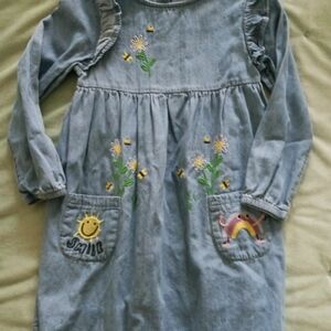 Primark Light Blue Kids Dress with Floral Embroidery